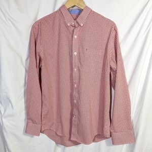 Men’s Preppy Casual Izod Red White Checkered Long Sleeve Button Down Shirt Sz M‎